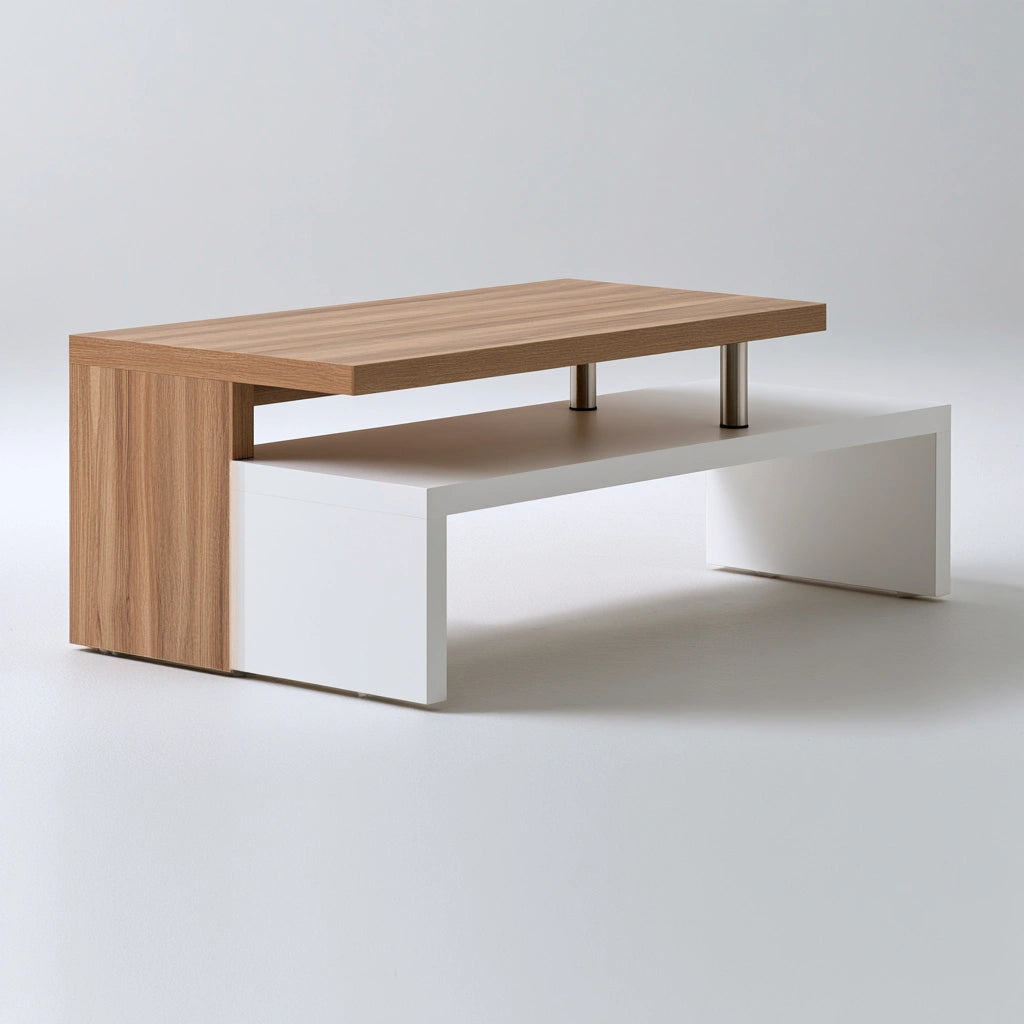 Modern Cavelyx coffee table with two-tier offset design in sleek gray finish, showcasing clean lines and stylish simplicity.