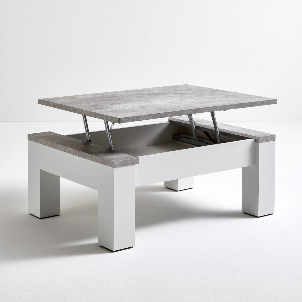 Modern white Cavelyx lift-top coffee table with clean lines and adjustable tabletop, ideal for contemporary living spaces.