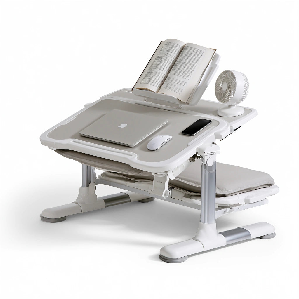 Cavelyx adjustable laptop bed table with clean lines in gray, featuring a sleek design for convenient use in bed or on a desk.