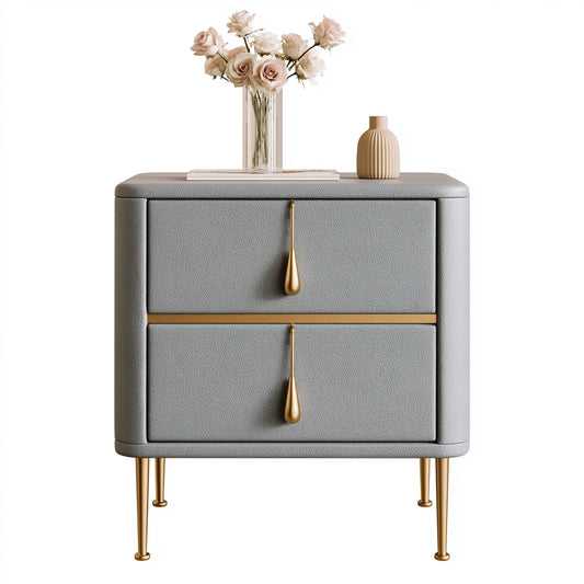 Modern grey leather bedside table by Cavelyx with textured surface, designed as a stylish and functional nightstand.
