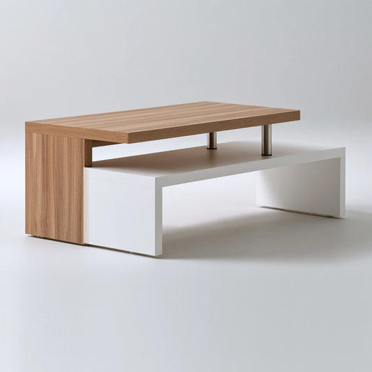 Modern Cavelyx coffee table with two-tier offset design in sleek gray finish, showcasing clean lines and stylish simplicity.