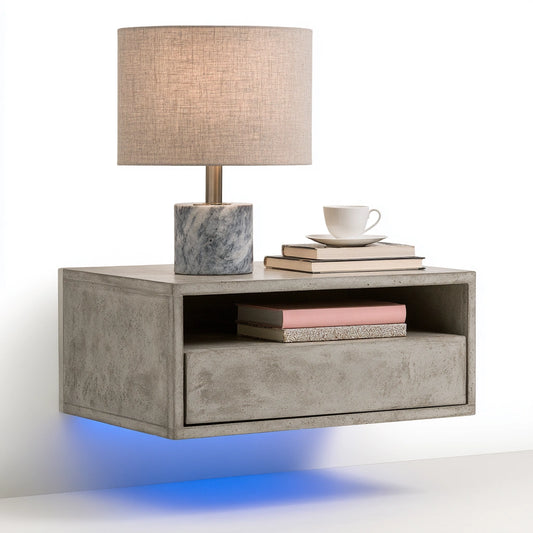 Modern concrete wall-mounted floating nightstand by Cavelyx with a single drawer in gray finish.