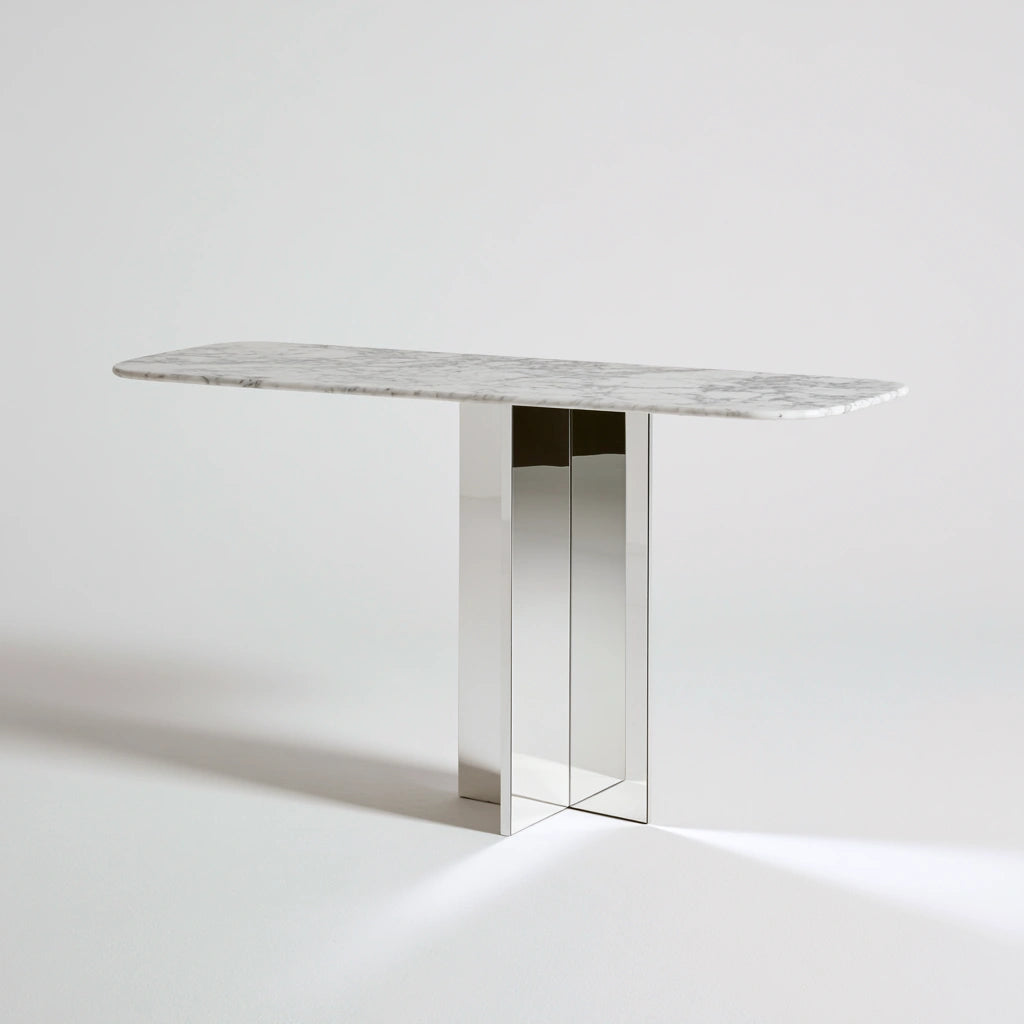 Modern white entryway console table by Cavelyx with clean lines, displayed against a plain white background.