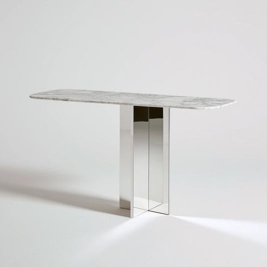 Modern white entryway console table by Cavelyx with clean lines, displayed against a plain white background.