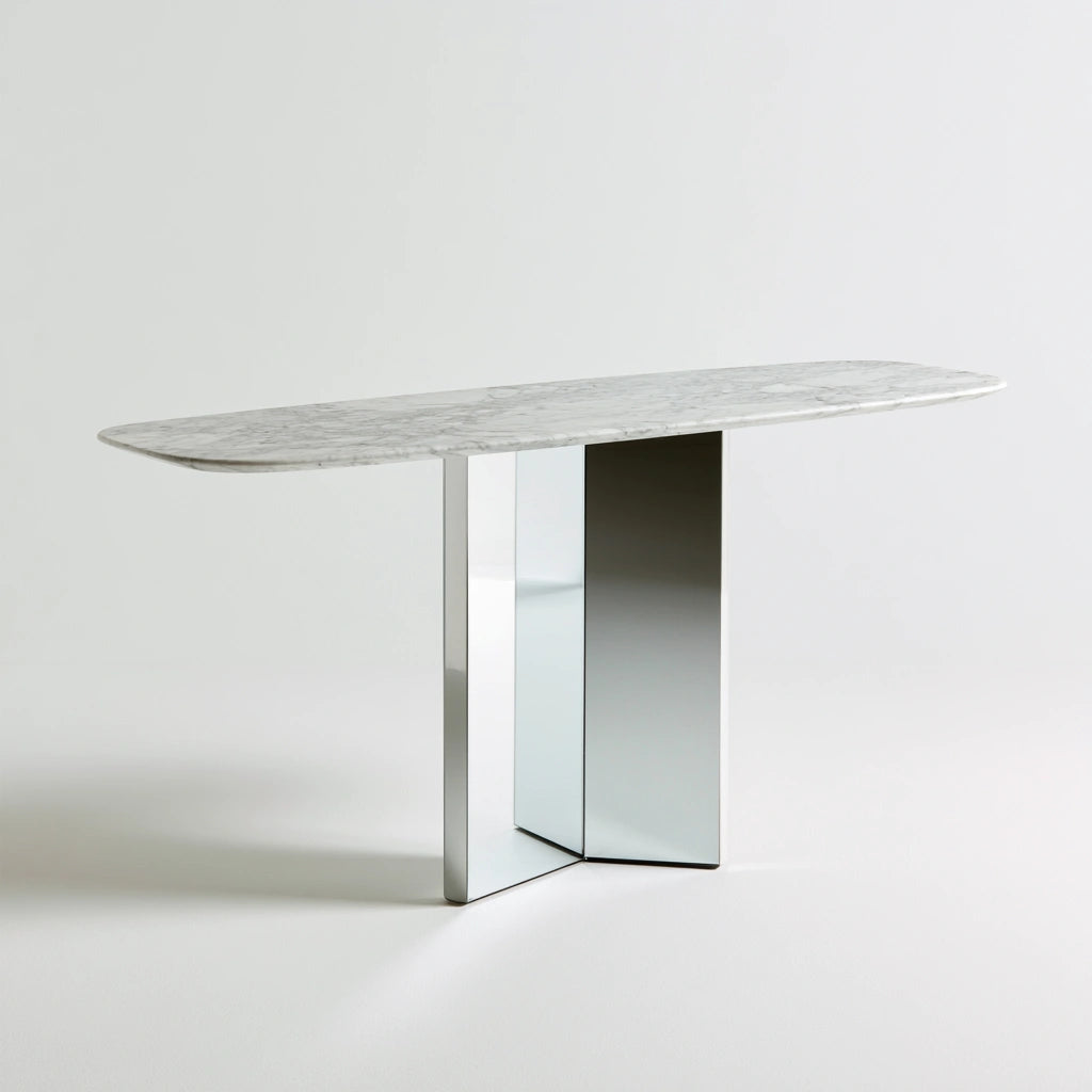 Modern white entryway console table by Cavelyx with sleek, minimalist lines displayed against a plain white background.