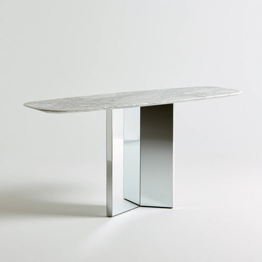 Modern white entryway console table by Cavelyx with sleek, minimalist lines displayed against a plain white background.