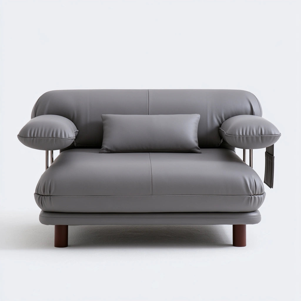 Modern gray convertible fauteuil by Cavelyx, featuring sleek lines and upholstered in smooth fabric for versatile relaxation.