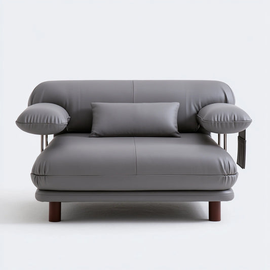 Modern gray convertible fauteuil by Cavelyx, featuring sleek lines and upholstered in smooth fabric for versatile relaxation.