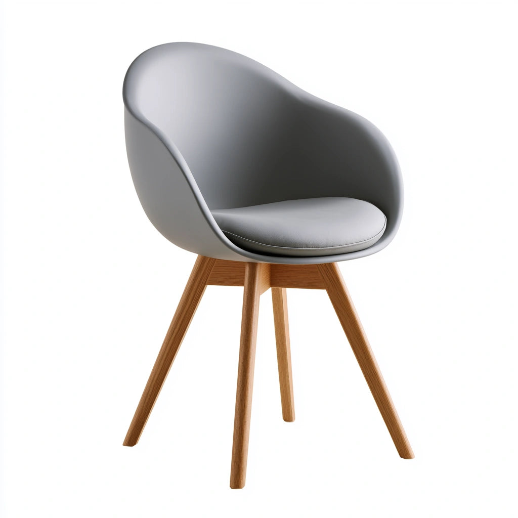 Modern gray dining chair by Cavelyx with sleek, contoured molded plastic design for stylish dining room seating.