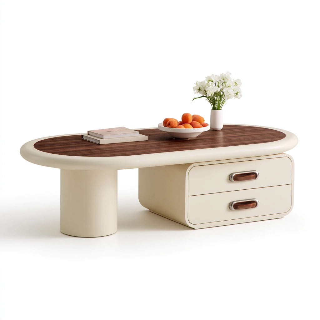 Modern white oval coffee table set by Cavelyx with sleek, minimalist design against a clean white background.