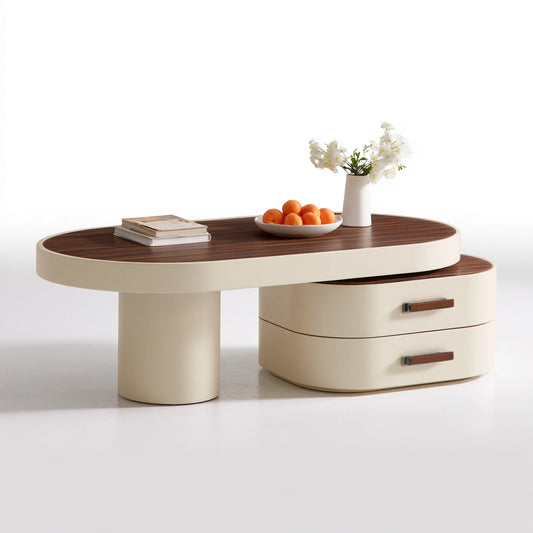 Modern white oval coffee table by Cavelyx with sleek, minimalist lines, set against a clean white background.