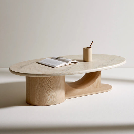 Modern oval white coffee table by Cavelyx with clean lines, set against a plain white background.