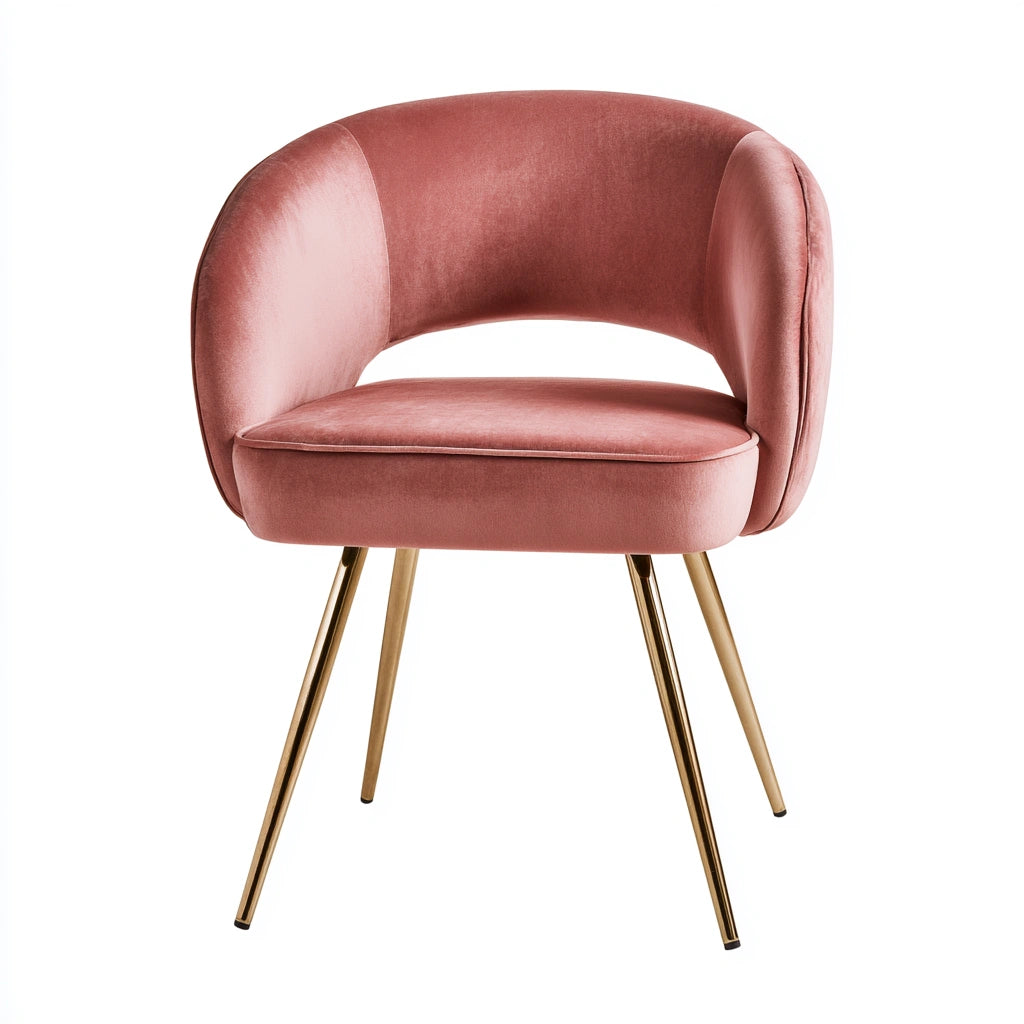 Pink velvet dining chair from Cavelyx, modern design with a plush fabric, shown on a white background.