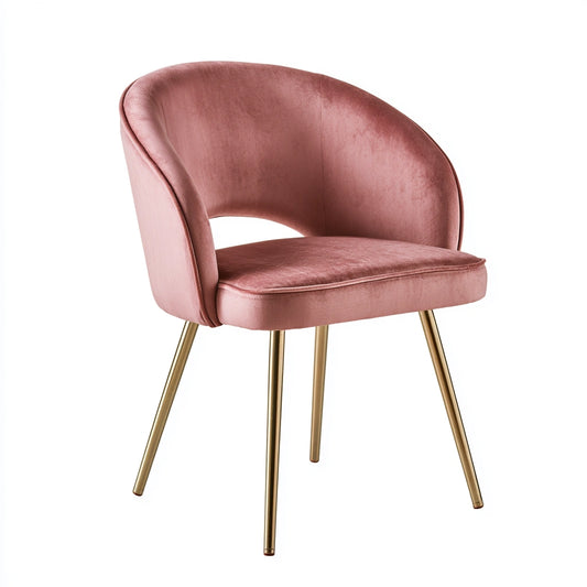 Modern pink velvet dining chair by Cavelyx, showcasing a sleek design with plush upholstery on a white background.
