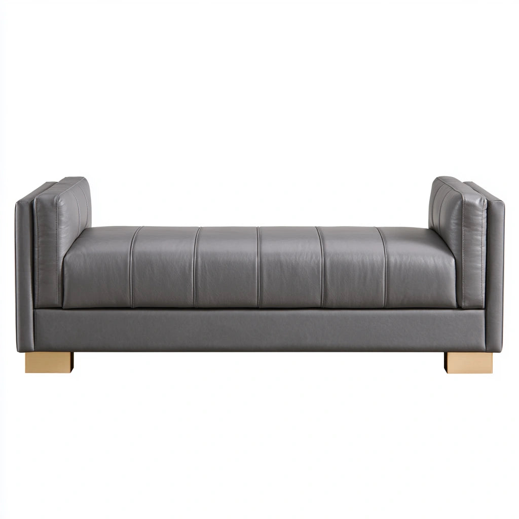 Modern rectangular interior bench by Cavelyx with grey faux leather upholstery, ideal for stylish home decor.