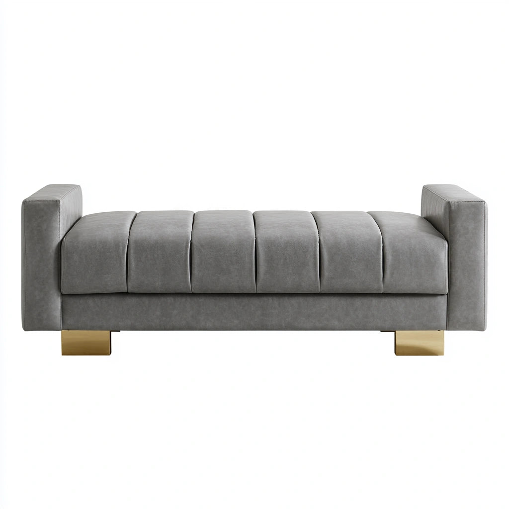 Modern rectangular interior bench by Cavelyx with grey faux leather upholstery, suitable for stylish home decor.
