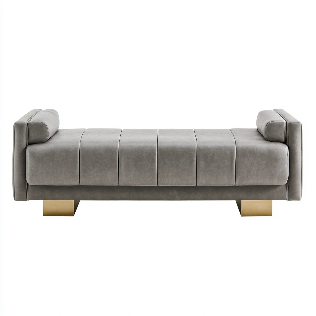 Modern grey faux leather indoor bench by Cavelyx, rectangular design with sleek upholstery for contemporary home decor.