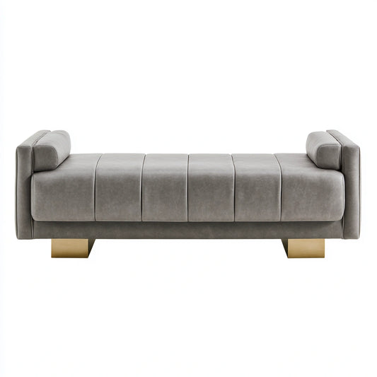 Modern grey faux leather indoor bench by Cavelyx, rectangular design with sleek upholstery for contemporary home decor.